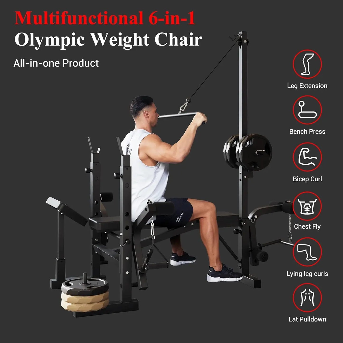 Weight Bench, Foldable Bench Press Set with Leg Extension, Adjustable Workout Bench  for Training Home Gym
