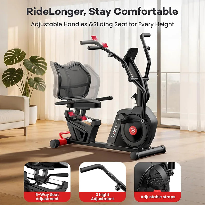 Pooboo Recumbent Exercise Bike for Home, Stationary Bike with Arm Exerciser 16-Level Magnetic Resistance, 450LBS Capacity,  Low-Impact Cardio & Physical Therapy