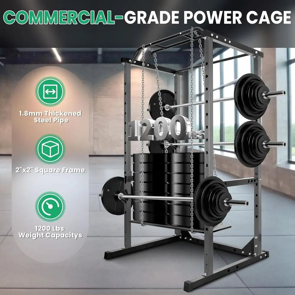 1600-Pound Power Cage with Pull-Up Bar, Adjustable Squat Rack, and Home Gym Features