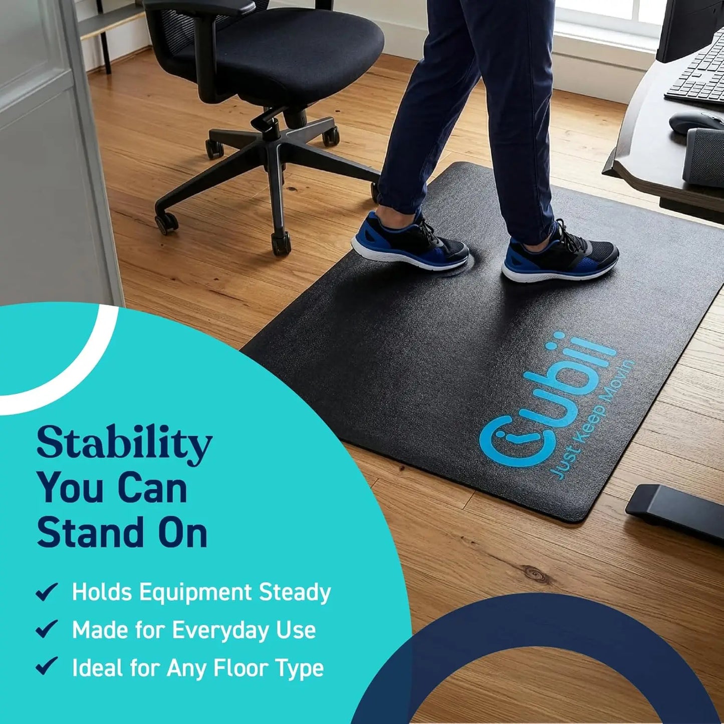 Non-Slip Workout Mat for Under Desk Ellipticals, Floor Protection, 24x18, Home Gym Use