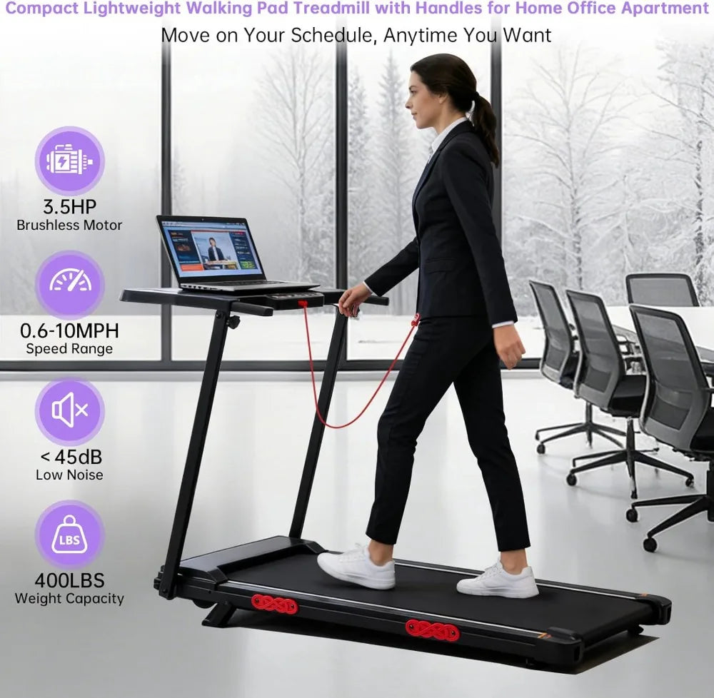 Compact Electric Treadmill for Home, 0.6-10MPH Walking Pad with Handle Bar & Incline, 3.5HP Portable, 400LBS Capacity