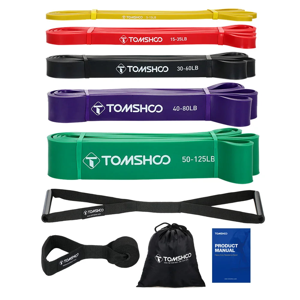 5 Packs Workout Belts Pull Up Assist Bands Set Resistance Loop Bands Powerlifting Exercise Stretch Band with Door Anchor Handles
