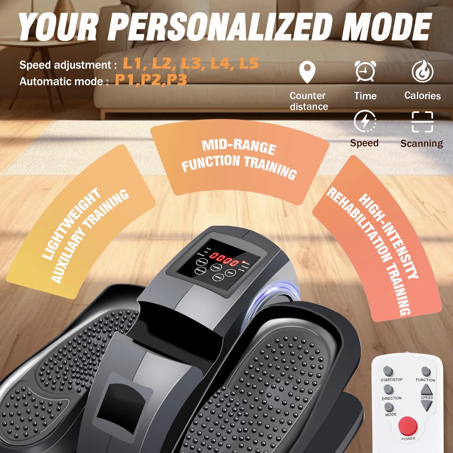 Mini Portable Under-Desk Elliptical Machine with Pre-Installed Seated Pedal Leg Exerciser Remote Control for Seniors Adults