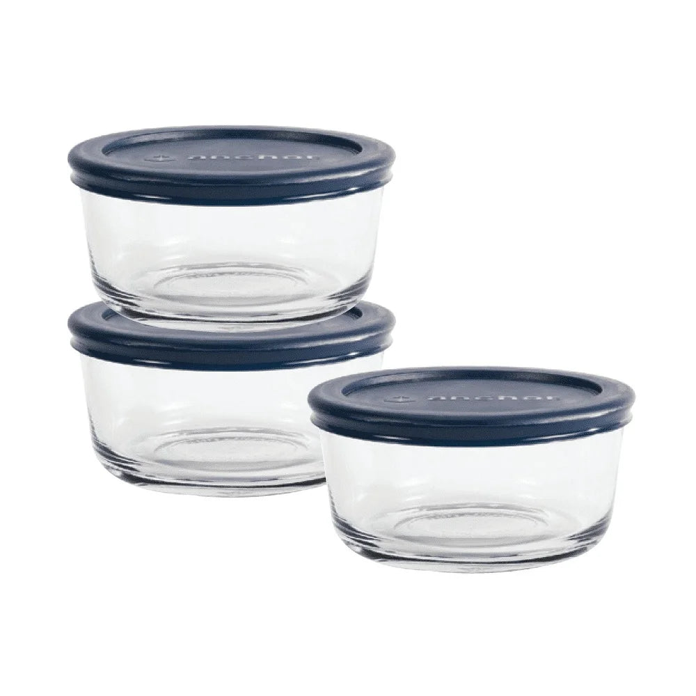 Glass Storage Containers Set of 3 BPA-Free Food Storage Round 2 Cup Microwave Safe Dishwasher Safe Stackable Storage Jars