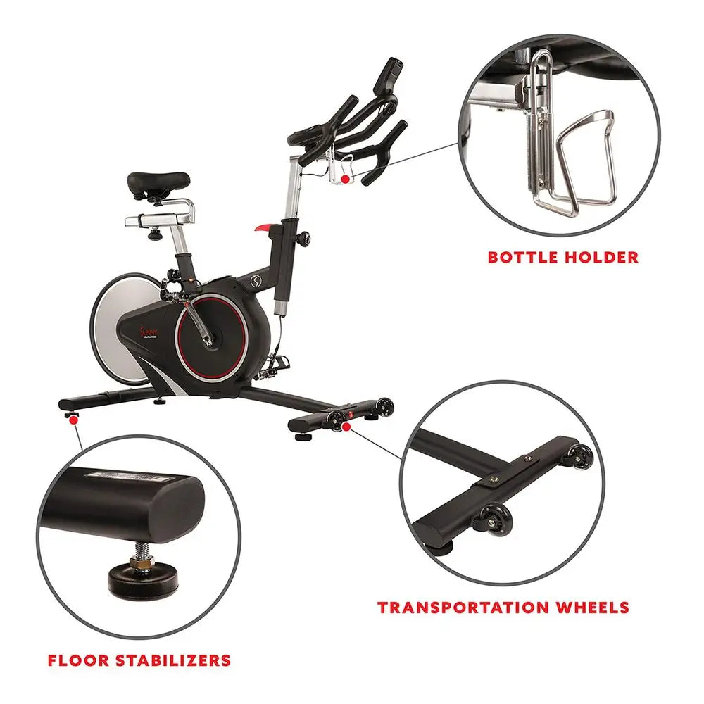 Indoor Intensive Cycling Exercise Bike, Adjustable Cardio Training Exerciser w Emergency Brake for Home, Optional Free SunnyFit