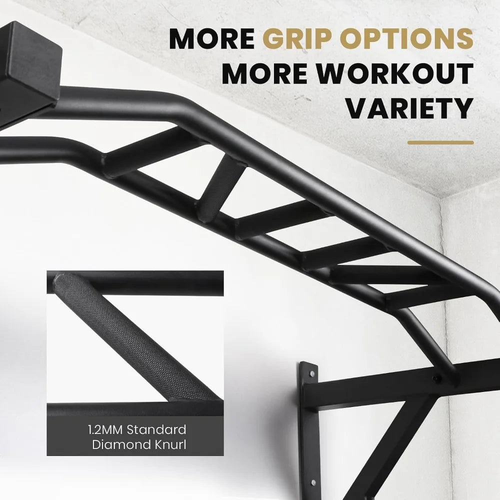 Multifunctional Wall Mounted Pull Up Bar with Pulley System, 48" Multi-Grip Chin Up Bar, Cable Attachments Included for Upper Body Workouts