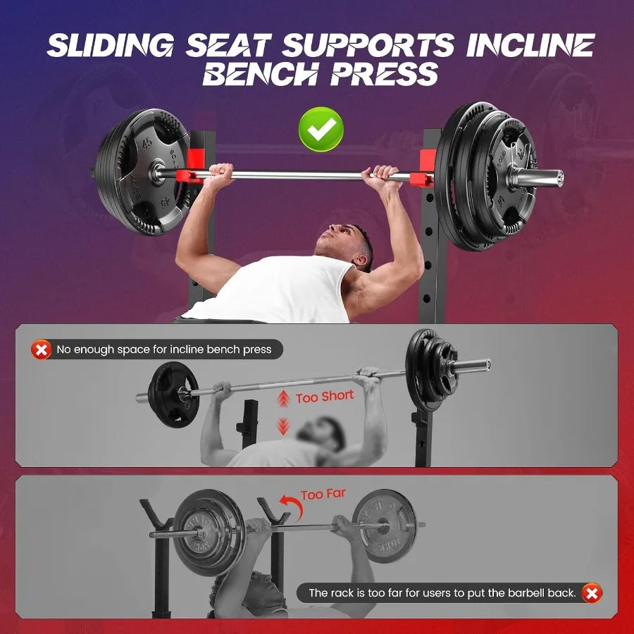 900 LBS Weight Bench Set with Squat Rack, Adjustable Bench Press Set with Leg Extension and Leg Curl, Foldable Flat/Incline/Dec