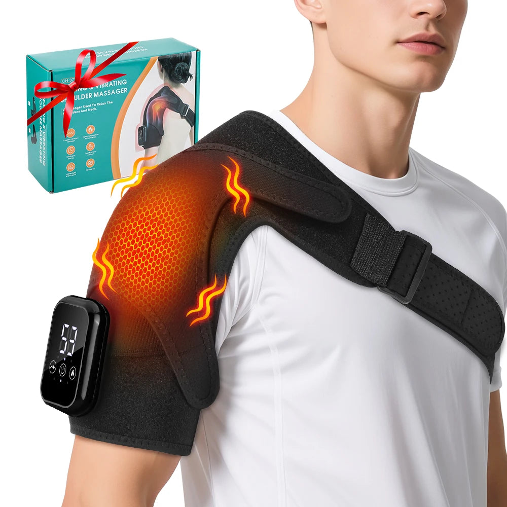 Cordless Heated Shoulder Massager, Electric Shoulder Heating Pad with 3 Vibration Modes, LED Display Hot Compress Joint Brace