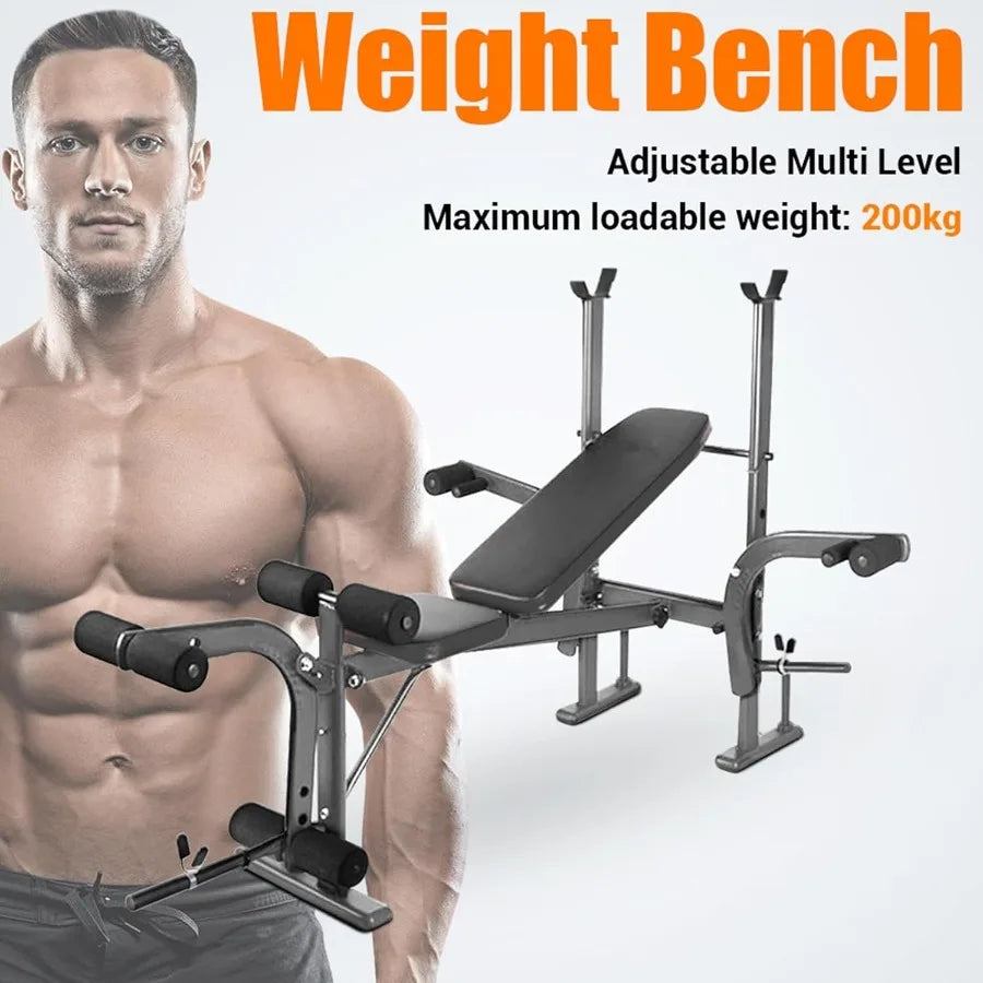 Standard Weight Bench, 800LBS Weight Bench Set with Squat Rack,Preacher Curl Pad and Leg Extension, Flat Incline Decline Workout