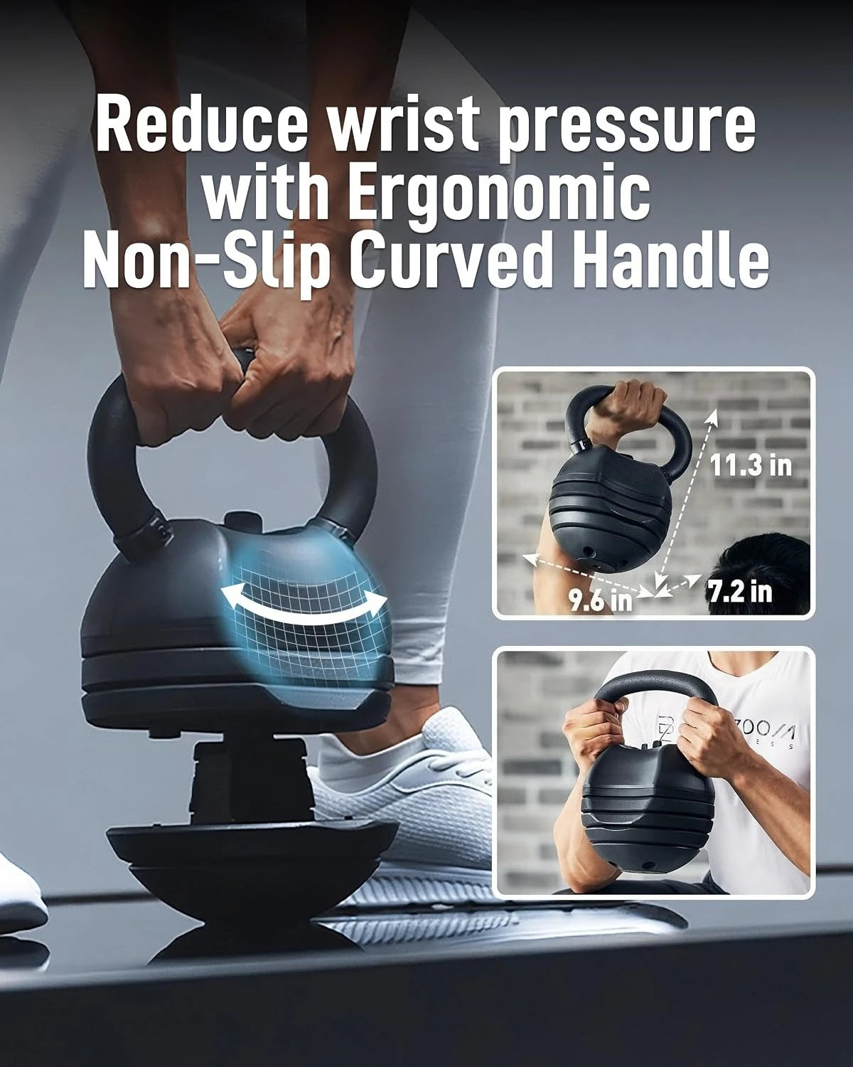Adjustable Kettlebell 30‑50 LB 5‑in‑1 Quick‑Change Weight Set with Ergonomic Curved Handle for Home Gym Workouts, Strength Training and HIIT Workouts, Available in White and Black