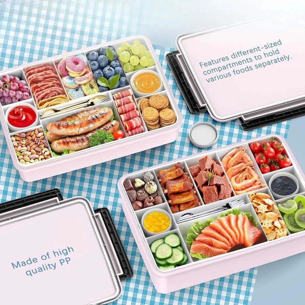 Portable Snackle Box Container with Ice Pack, Divided Serving Tray with Insulated Bag or 8+ Hrs Cooling
