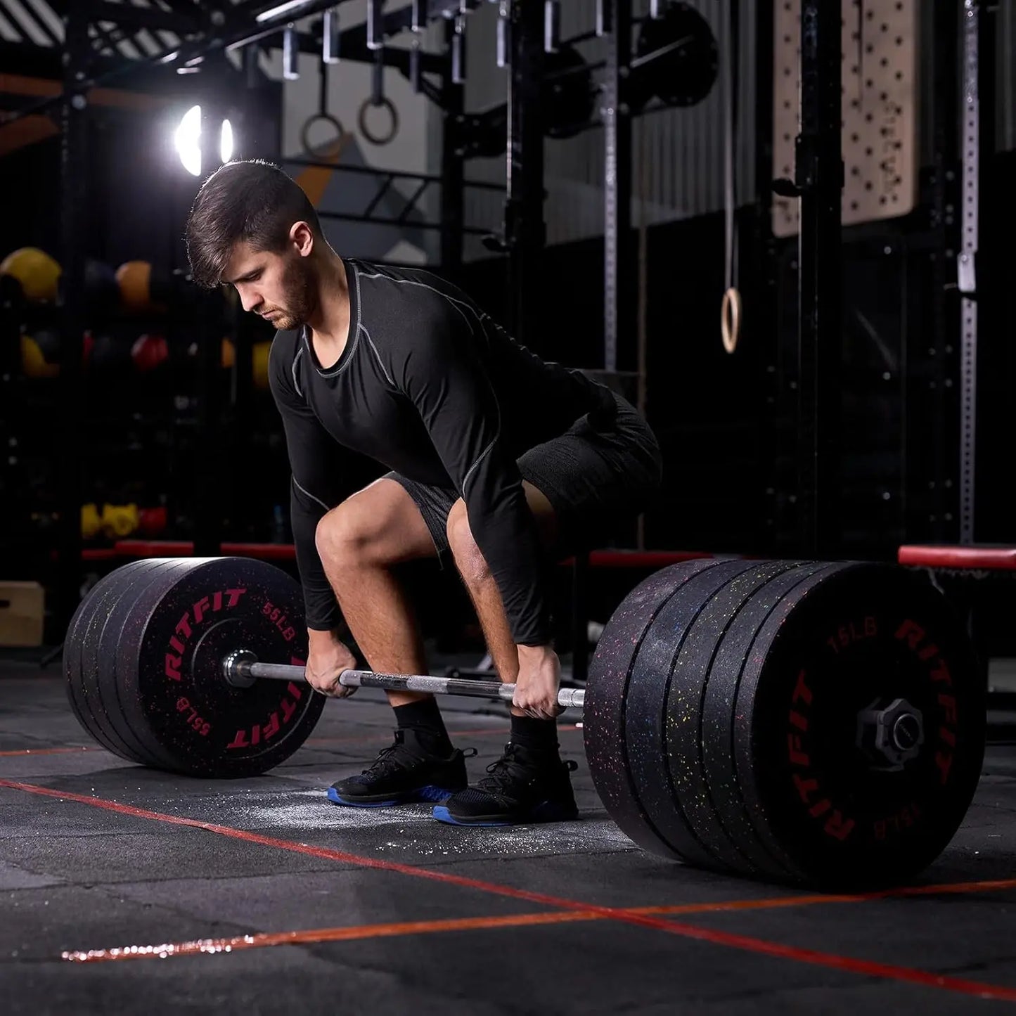 Bumper Plates, Colored Fleck-Rubber Weight Plates with Steel Insert, 2-inch Weight Plates for Weight Lifting, 100 LB Set