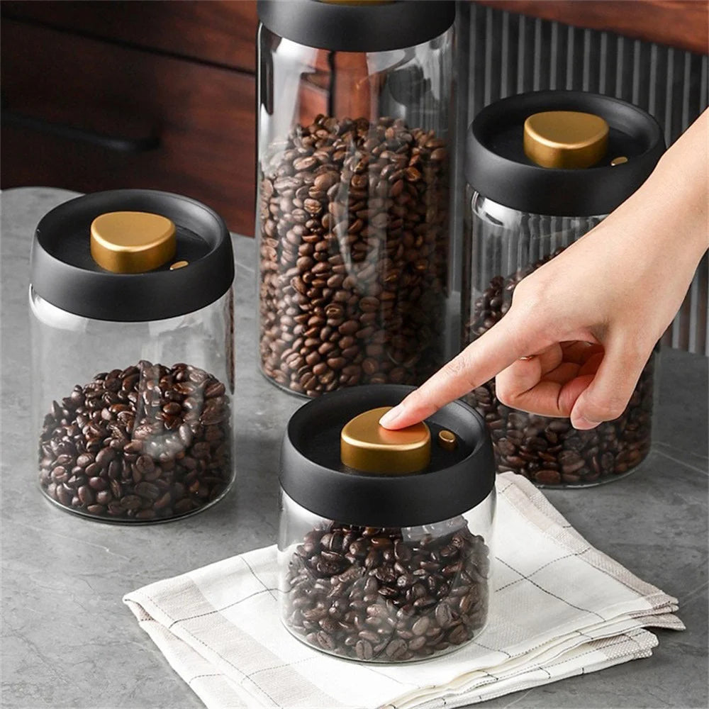 1pc Coffee Beans Vacuum Sealed Tank Household Glass Food Storage Tank For Moisture-proof Air Extraction