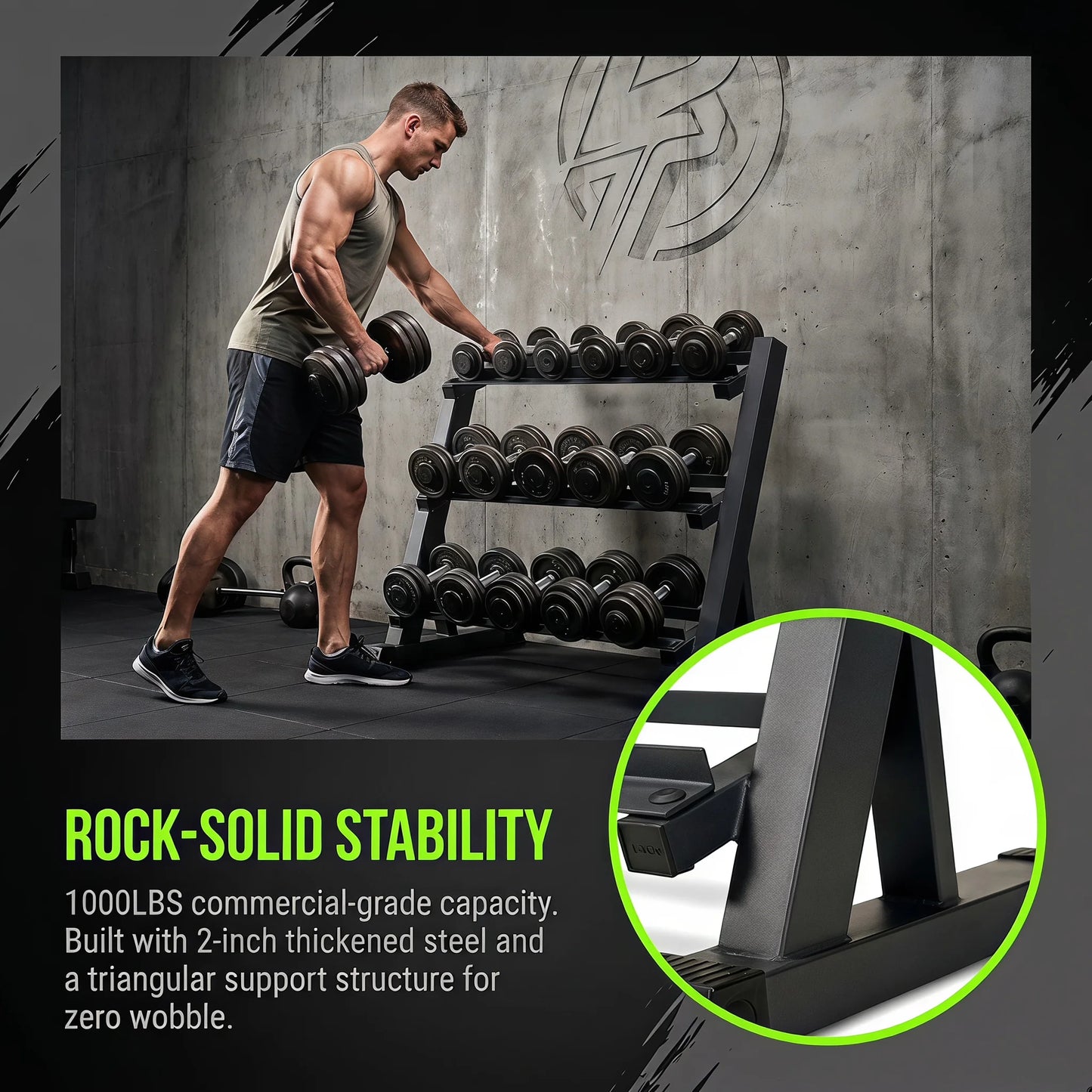 3-Tier Adjustable Dumbbell Rack (39.37in / 100cm), 1000LBS Heavy Duty Steel Gym Storage Stand with Anti-Rust Powder Coating & Floor Protection Feet for Home/Commercial Fitness