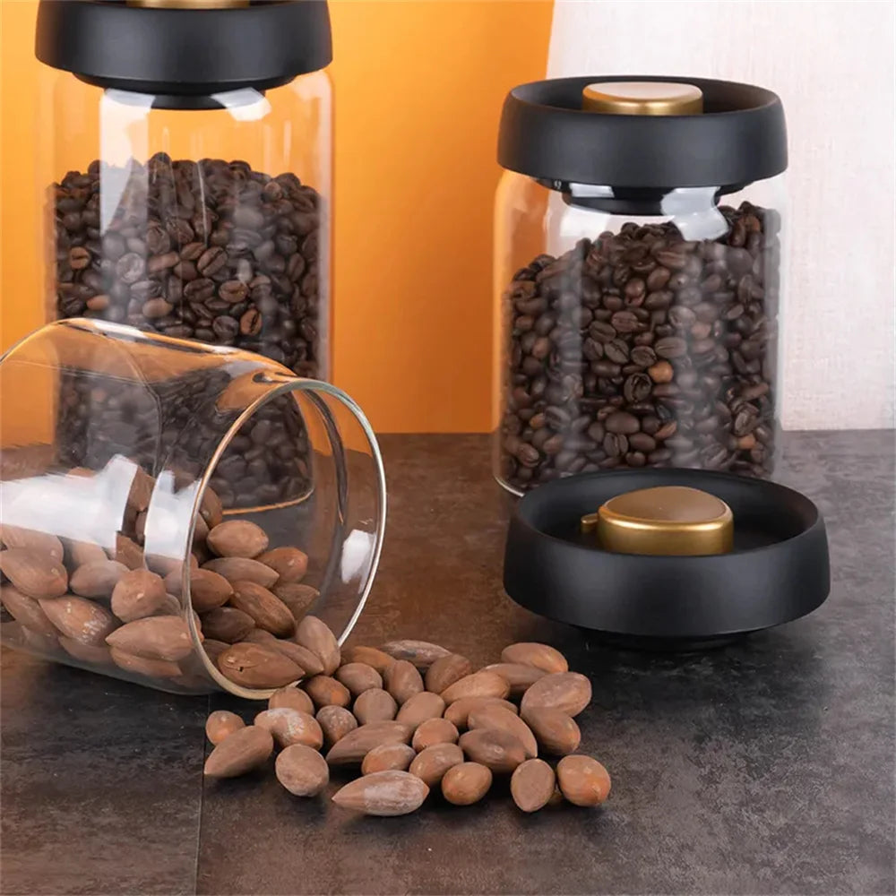 1pc Coffee Beans Vacuum Sealed Tank Household Glass Food Storage Tank For Moisture-proof Air Extraction