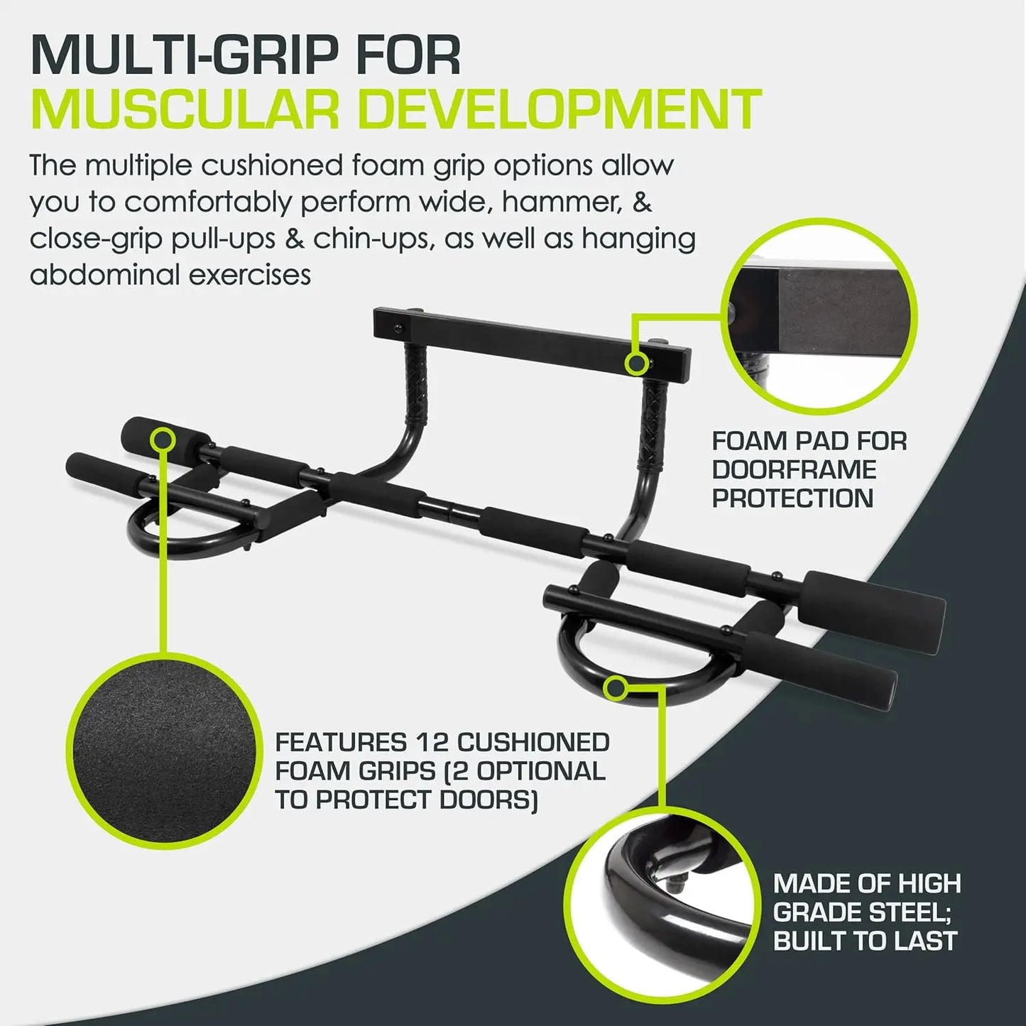 Multi-Grip Pull Up Bar for Home Gym, 300 lb Capacity, Fits Doorways 24-36 in