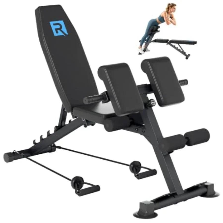 Multi-Functional Weight Bench Adjustable Roman Chair Ab Trainer for home gym use, steel frame, black, foldable and space-saving