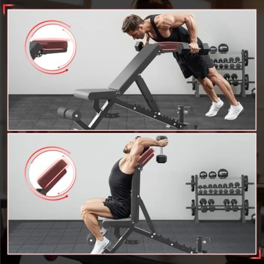 Home gym adjustable weight bench with 1300 lbs ccity steel frame black finish incline/decline/flat positions and quick-adjust s