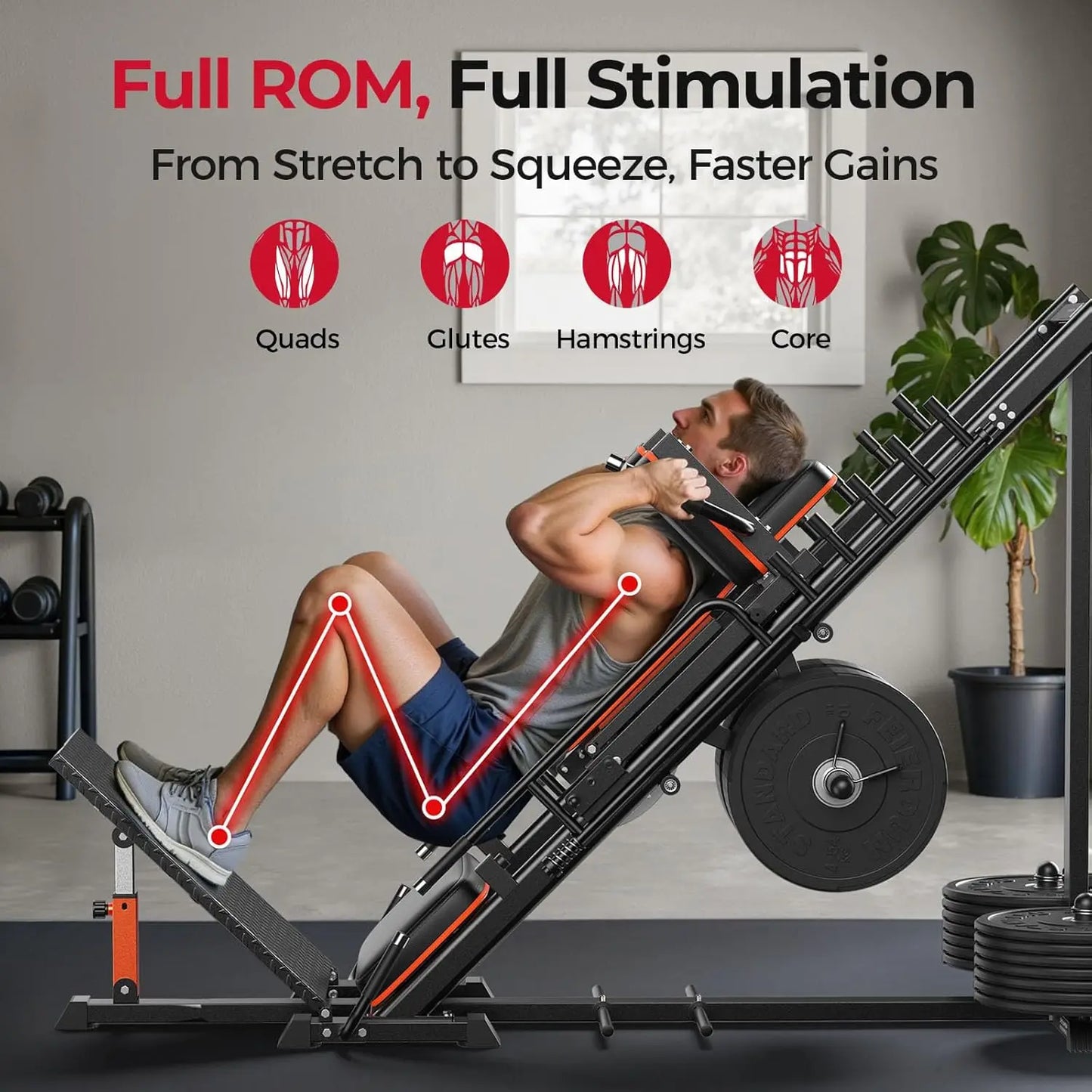 3‑in‑1 Leg Press Hack Squat Machine with Ultra-Quiet Pulley System –Adjustable Leg Press Machine for Home Gym