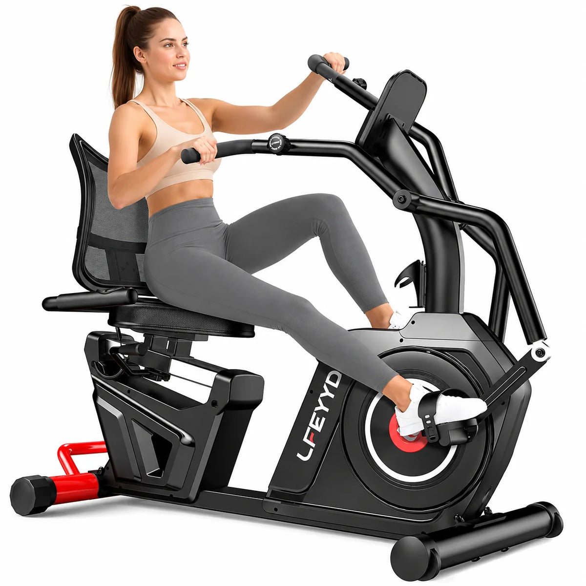 Pooboo Recumbent Exercise Bike for Home, Stationary Bike with Arm Exerciser 16-Level Magnetic Resistance, 450LBS Capacity,  Low-Impact Cardio & Physical Therapy