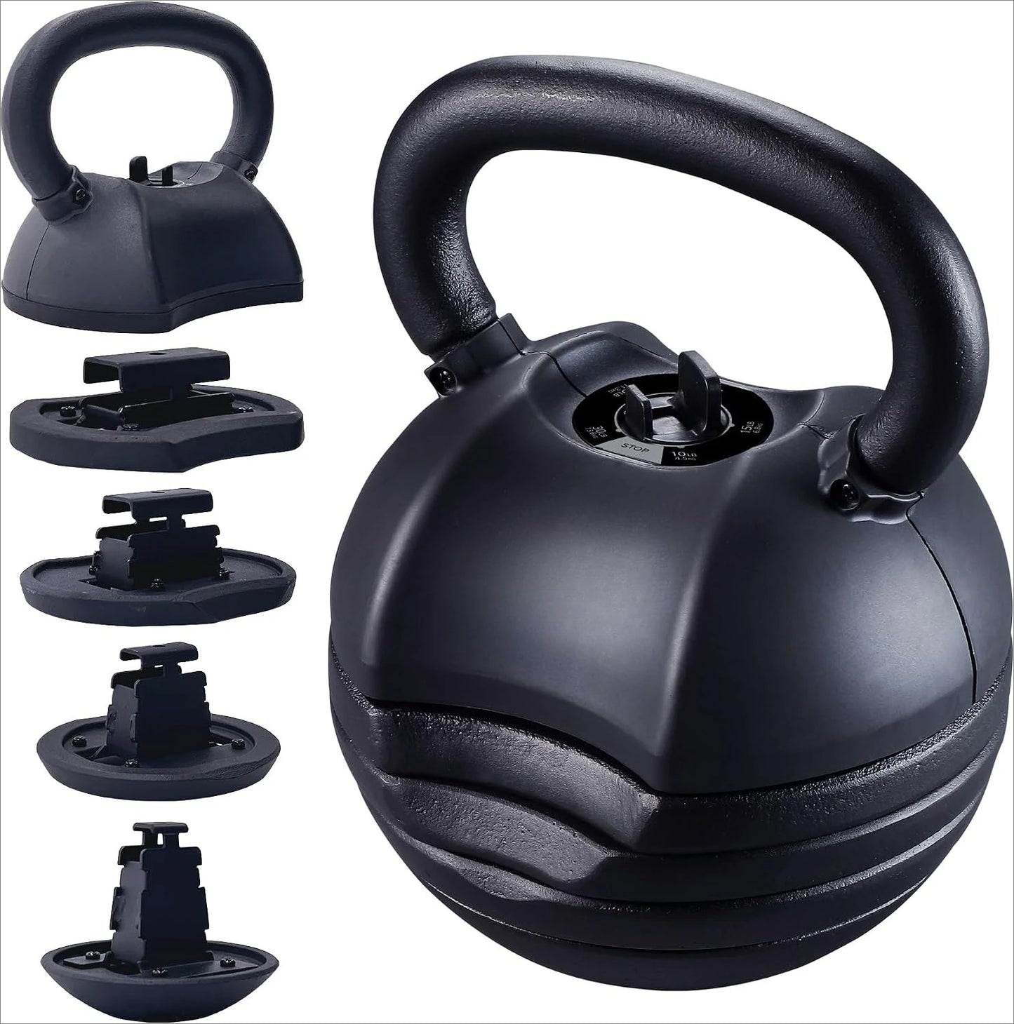 Adjustable Kettlebell 30‑50 LB 5‑in‑1 Quick‑Change Weight Set with Ergonomic Curved Handle for Home Gym Workouts, Strength Training and HIIT Workouts, Available in White and Black