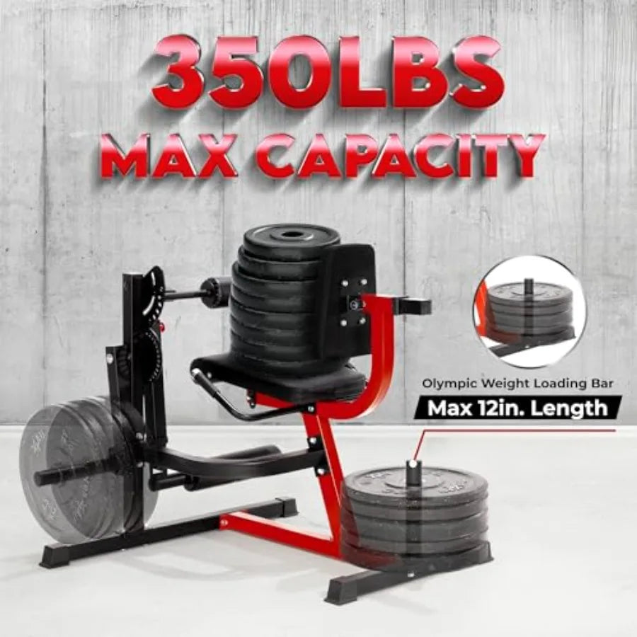 Leg Extension and Curl Machine, Adjustable Leg Machine with Plate Loaded, Leg Extension and Curl Bench for Home Gym, Black & Red