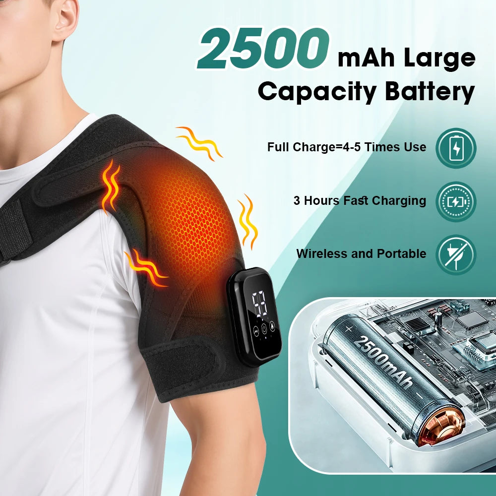 Cordless Heated Shoulder Massager, Electric Shoulder Heating Pad with 3 Vibration Modes, LED Display Hot Compress Joint Brace