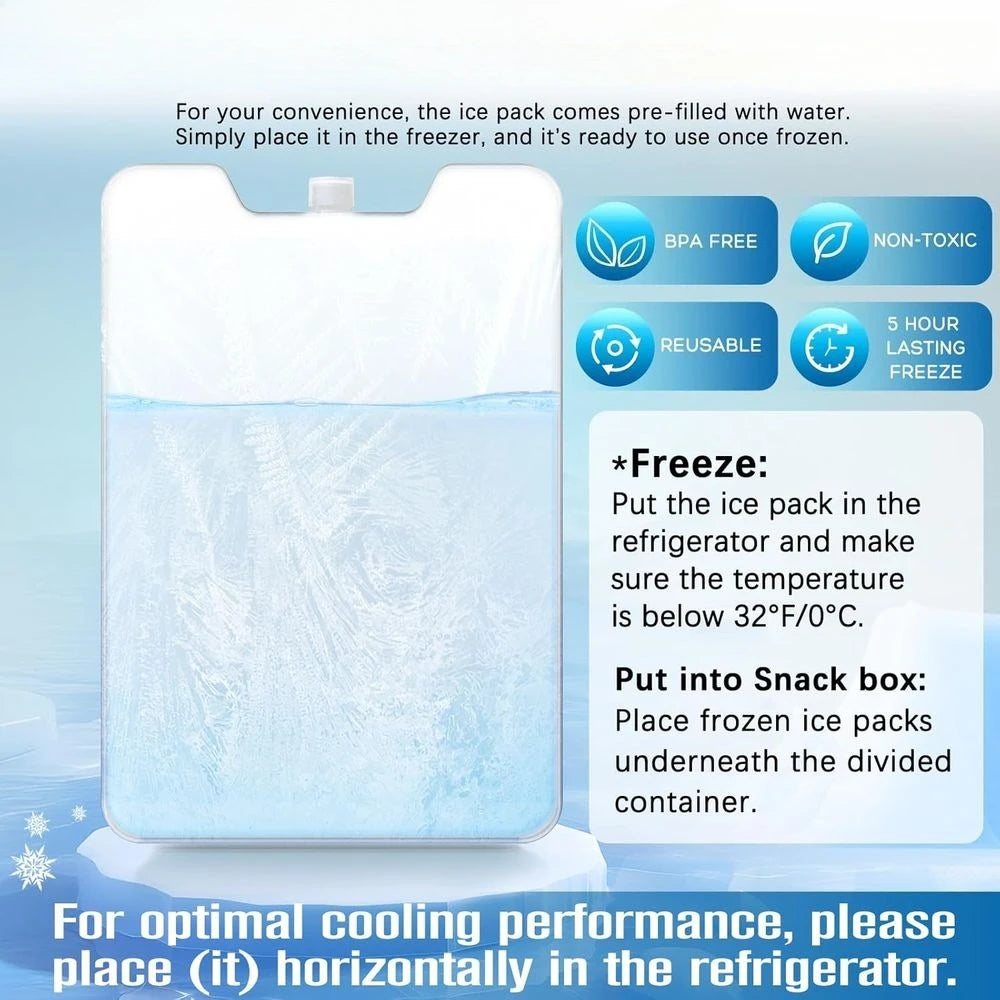 Portable Snackle Box Container with Ice Pack, Divided Serving Tray with Insulated Bag or 8+ Hrs Cooling