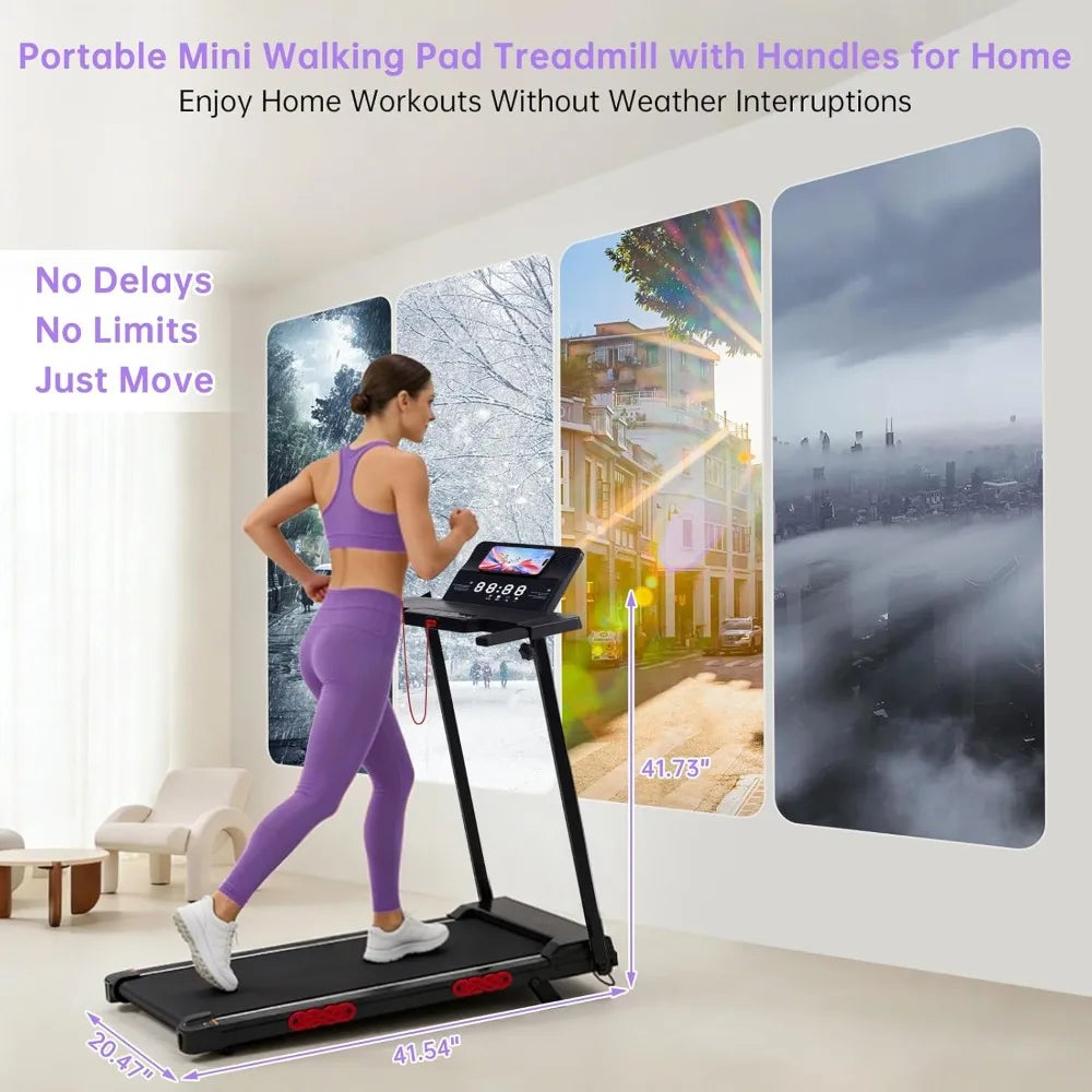Compact Electric Treadmill for Home, 0.6-10MPH Walking Pad with Handle Bar & Incline, 3.5HP Portable, 400LBS Capacity