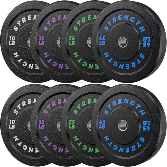 Pro-Grade 2" Bumper Plates 190LB Set, High-Bounce Colored Fleck-Rubber Weight Plates, Floor-Protective＆Noise-Reducing