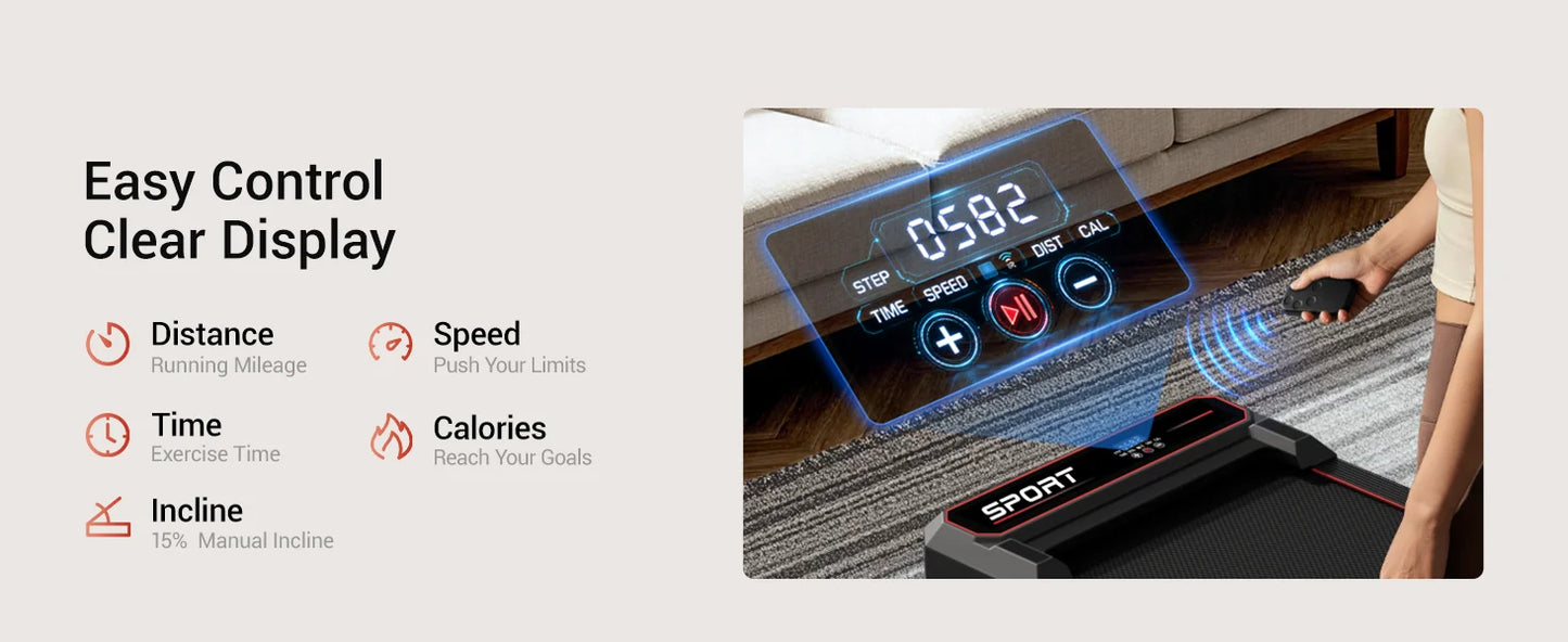 Foldable Walking Pad Treadmill, Under Desk Walking Machine for Home Office, Portable Compact Electric Treadmill with LED Display