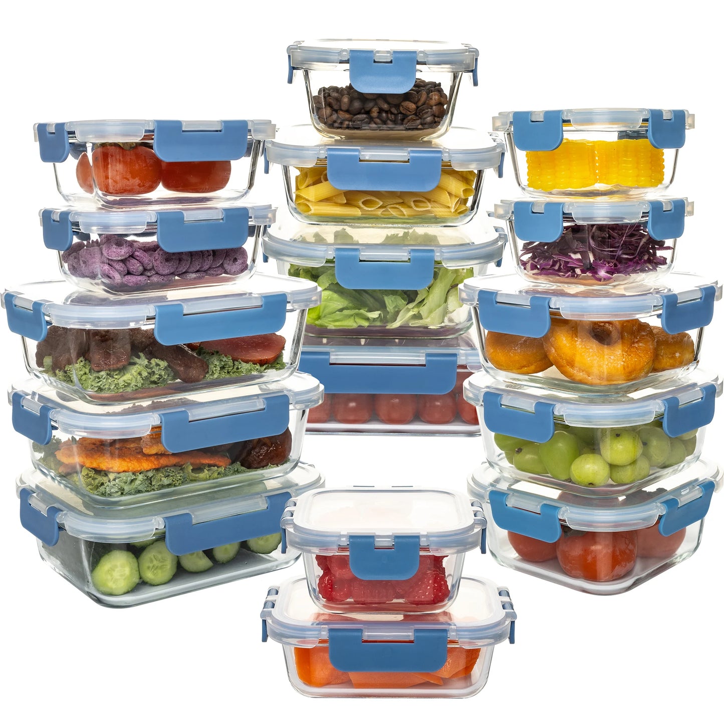 16-Piece Glass Food Storage Containers Set, Leakproof Airtight BPA-Free, Microwave & Oven Safe, Stackable Kitchen Organizers