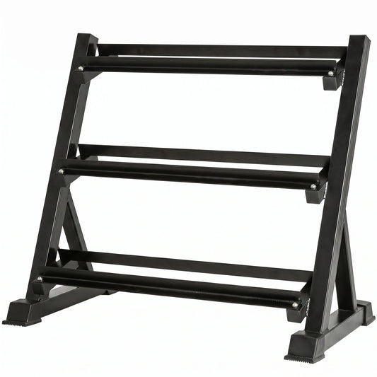 3-Tier Adjustable Dumbbell Rack (39.37in / 100cm), 1000LBS Heavy Duty Steel Gym Storage Stand with Anti-Rust Powder Coating & Floor Protection Feet for Home/Commercial Fitness