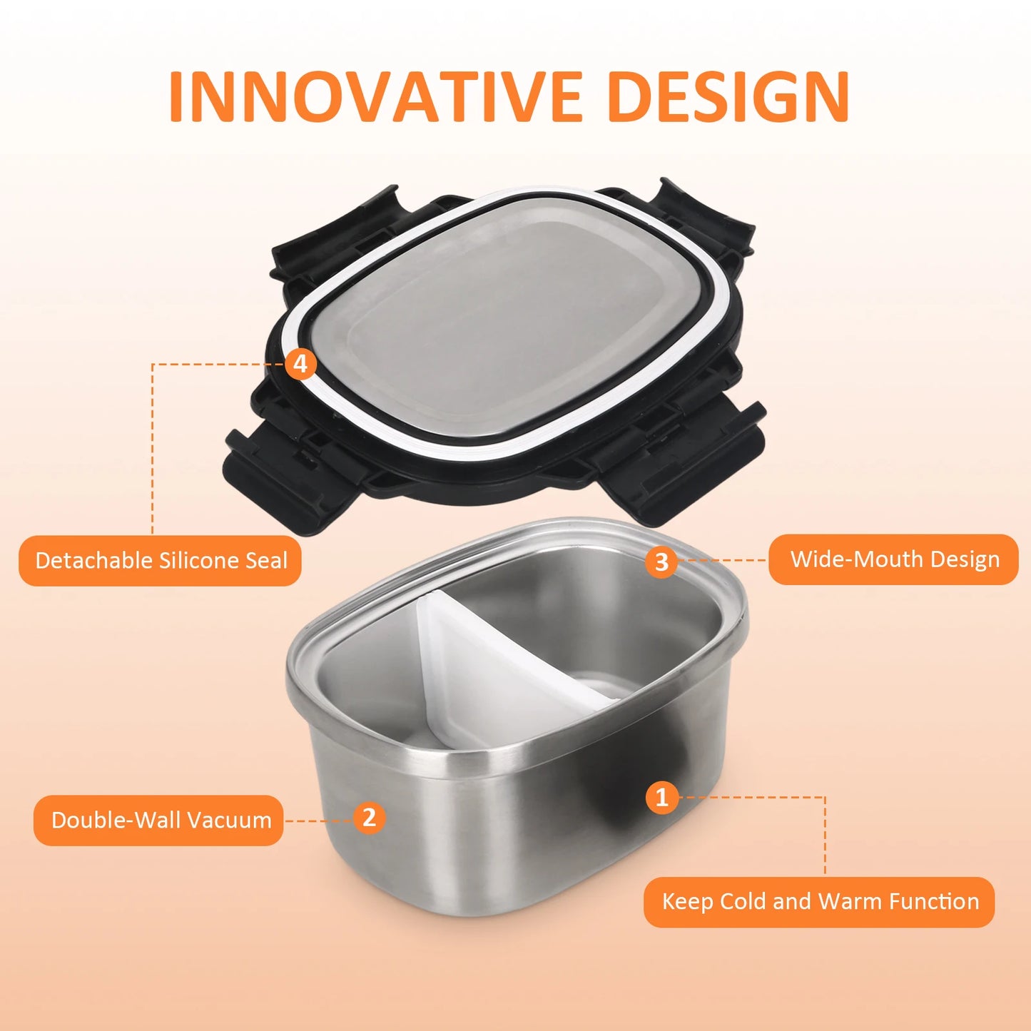 Vacuum Insulated Lunch Box with Thermal Bag 304 Stainless Steel Leakproof Divided Bento Box Keep Warm 4H Cold 8H Portable Food Container