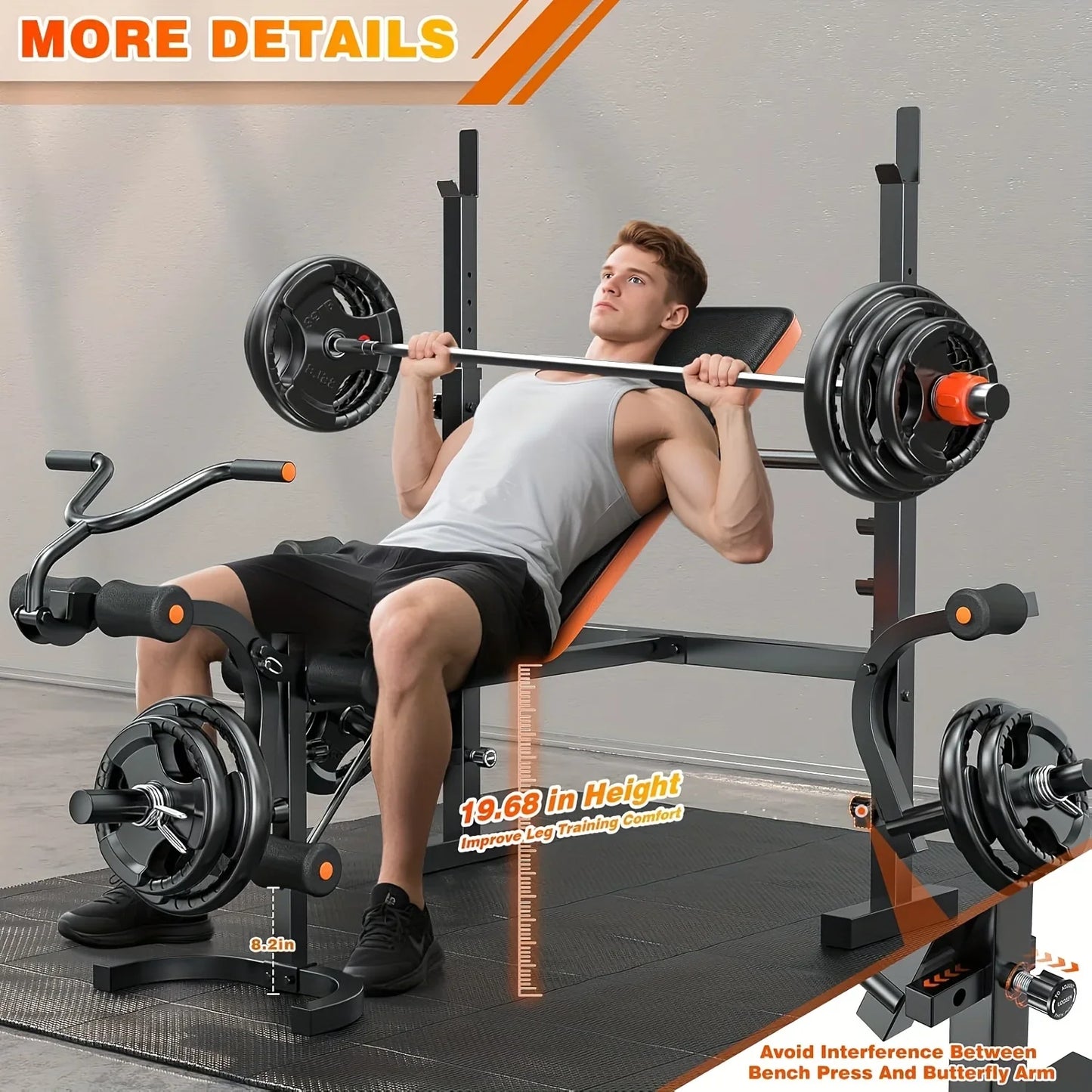 6-in-1 Heavy Duty Weight Bench Set with Adjustable Squat Rack, Leg Developer & Preacher Curl Pad - Foldable Home Gym System