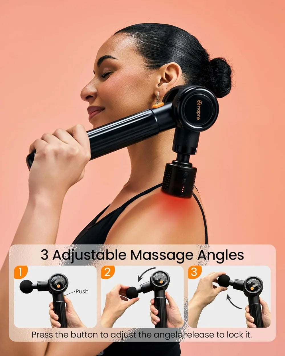 Hot & Cold Massage Gun with Long Handle, 3 Adjustable Angles, 6 Heads, Deep Tissue Percussion for Muscle Pain Relief, Portable Case