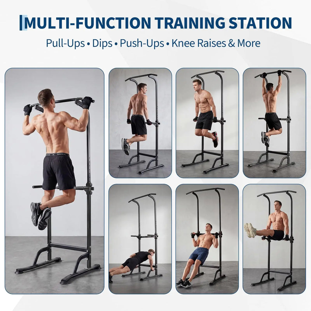Multi-Function Power Tower Dip Station With Pull Up Bar, 10-Level Height Adjustable, 330LBS Steel Home Gym Equipment
