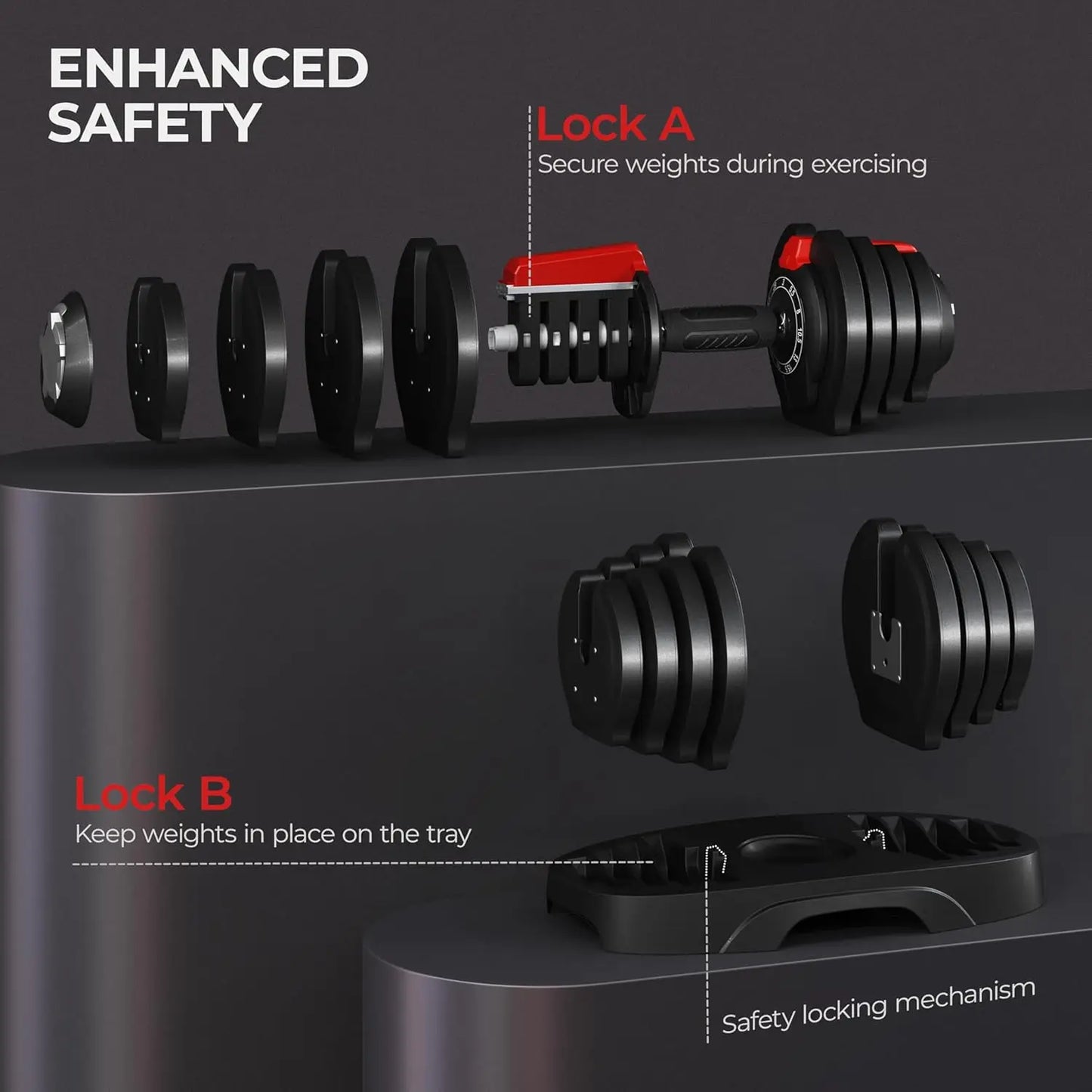 Adjustable Dumbbell Set 28 LBS Adjustable Dumbbells Fast Adjust Dumbbell Weight Set with Anti Slip Handle and Tray for