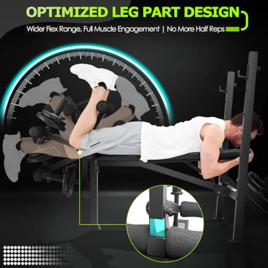 900LBS Weight Bench Set with Squat Rack Adjustable Bench Press Bench with Leg Extension & Leg Curl, Incline Decline Flat Foldable Workout Bench for Home Gym
