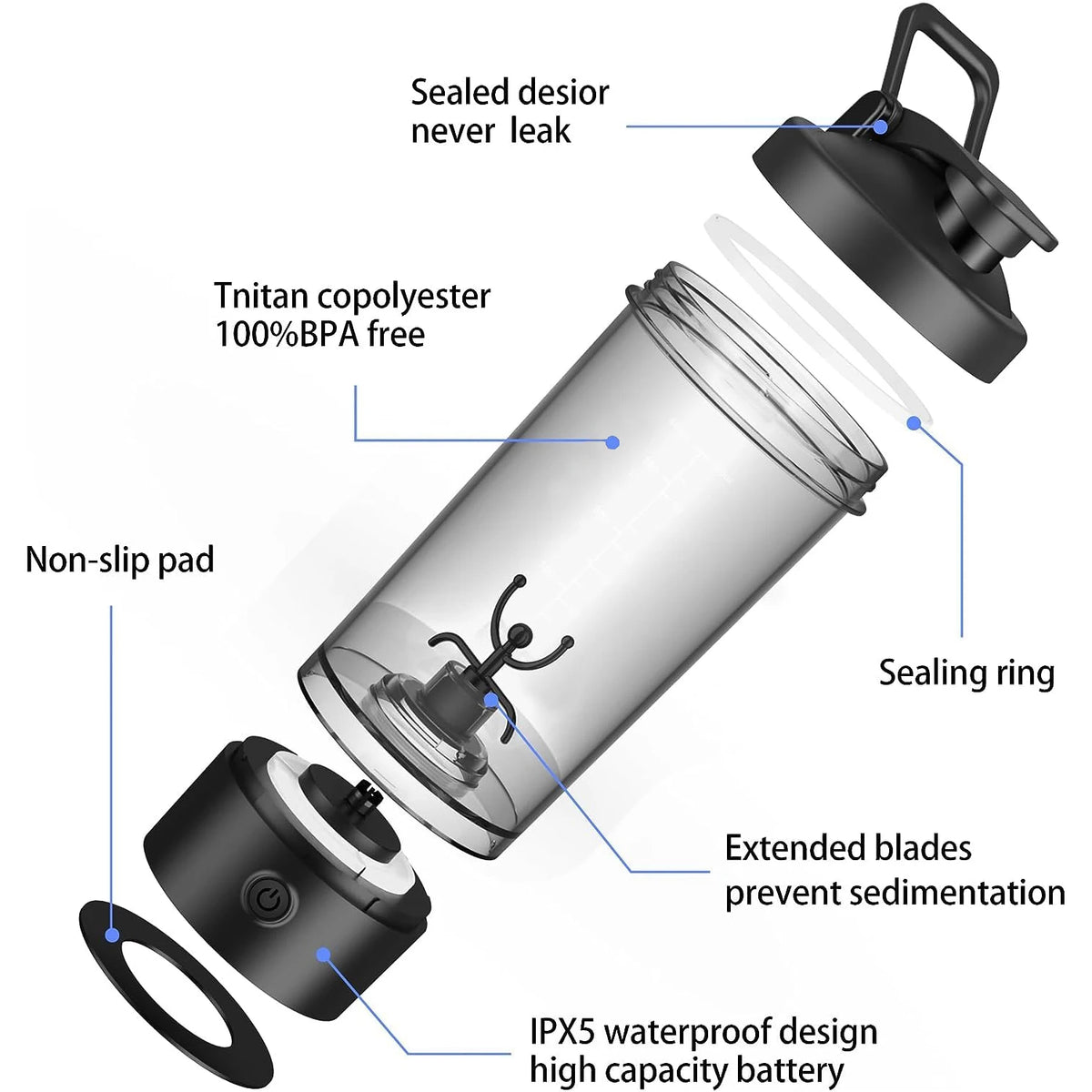 Premium Electric Protein Shaker Bottle, 22oz Blender for Mixing Protein, Gym Portable Cup, and Cocktails