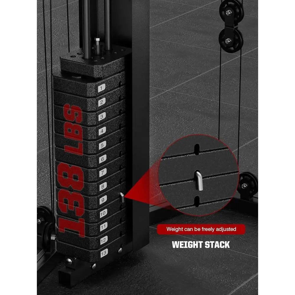 Multiunction Home Gym Equipment Workout Station, Smith hine with 138LB Weight Stack, Leg Pr, LAT Station or ull Body Training