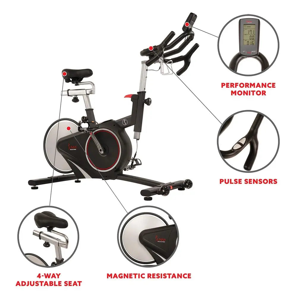 Indoor Intensive Cycling Exercise Bike, Adjustable Cardio Training Exerciser w Emergency Brake for Home, Optional Free SunnyFit