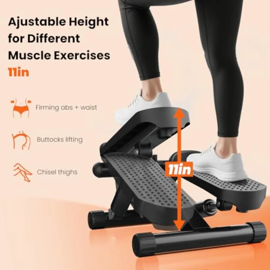 Mini Stair Stepper with Resistance Bands, Hydraulic Home Stepper Machine, 300 LBS Weight Capacity, Compact Cardio Equipment wit