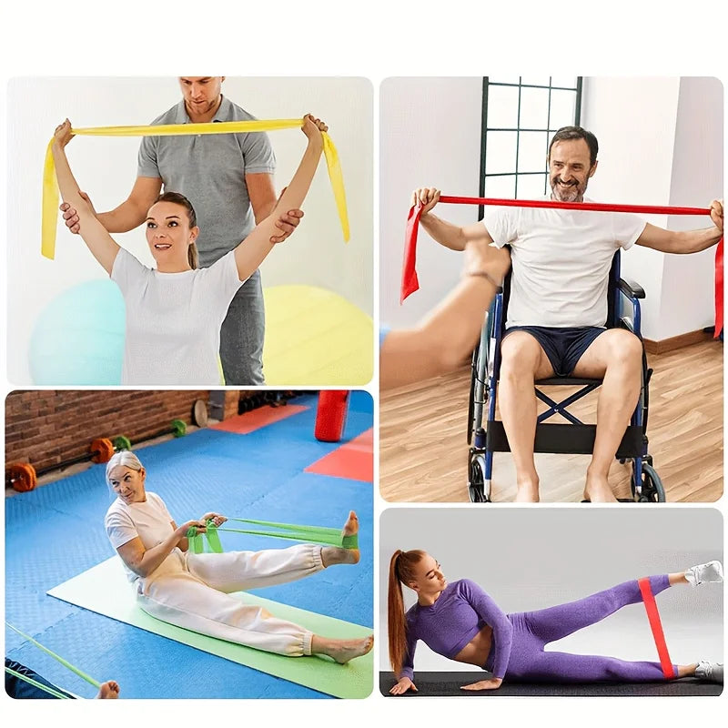 4 Pack Yoga Resistance Bands: TPE Elastic Stretch Bands for Physical Therapy, Fitness, Yoga, Pilates, Rehabilitation, and Stren