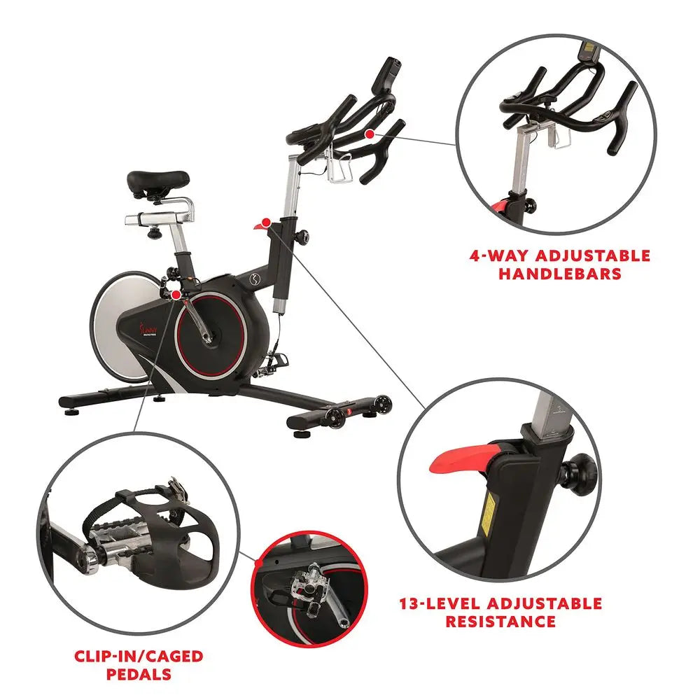 Indoor Intensive Cycling Exercise Bike, Adjustable Cardio Training Exerciser w Emergency Brake for Home, Optional Free SunnyFit