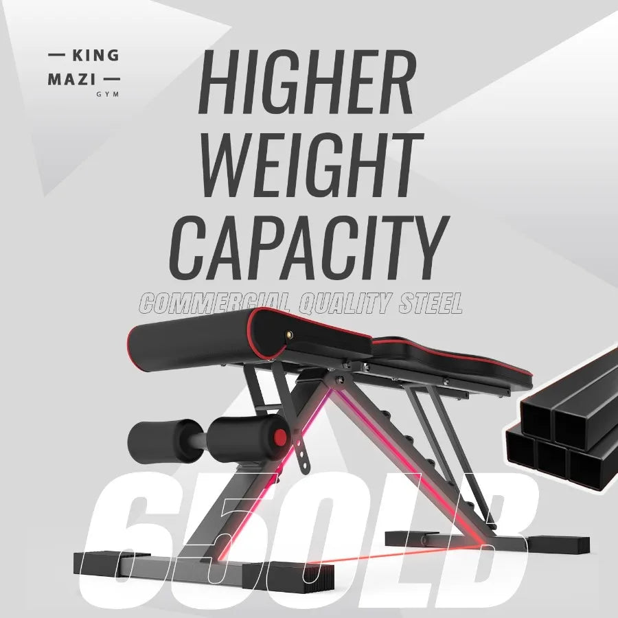 Adjustable Weight Bench for Full Body Workout - Multi-Purpose Foldable Exercise Bench with Resistance Band Set Black Steel Fram