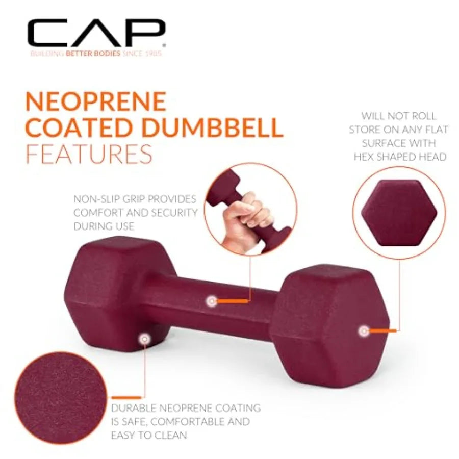 Barbell 100 LB Set of Neoprene Dumbbells with Rack Color Series 5, 8, 10, 12 and 15 LB pairs