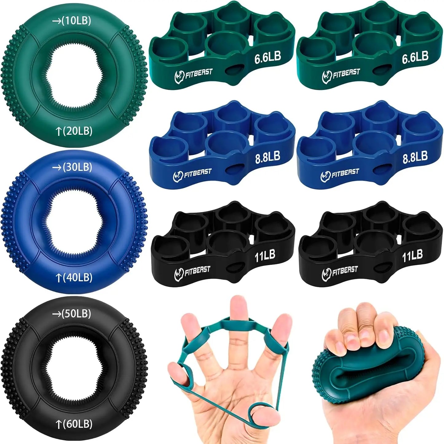 Grip Strength Trainer 9-Piece Kit, Finger Exerciser, Forearm Strengthener for Rehabilitation & Recovery