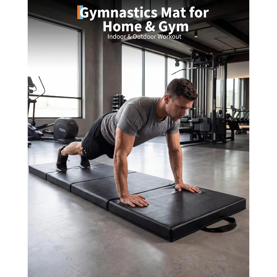 4-Fold Gymnastics Mat for Home Gym – Thick Portable Exercise Floor Mat for Yoga, Pilates, Aerobics, Martial Arts & Tumbling Training