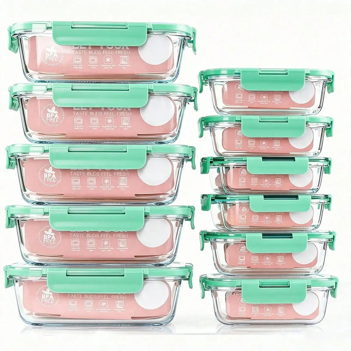 10 Pack Glass Meal Prep Containers, Food Storage Containers With Lids Airtight, Glass Lunch Boxes, Microwave, Oven, Freezer And Dishwasher
